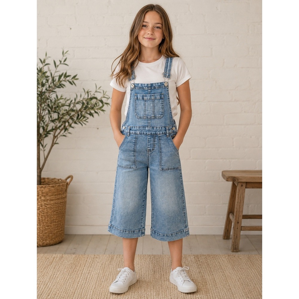 Jordache Overalls Bib Girls Sz S 6-6X Light Wash Denim Adjustable Straps Pocket